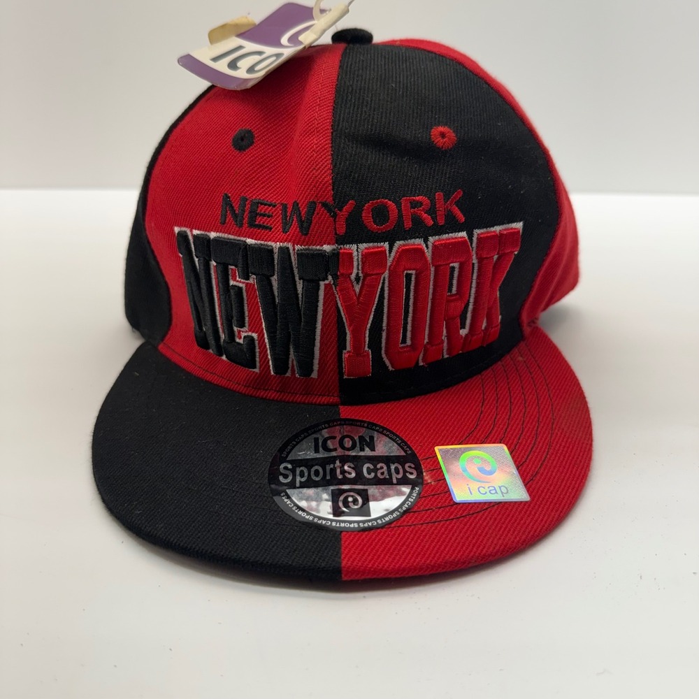 Icon Sports New York Snapback Hat Red Black Split Two Tone Acrylic Flat Brim OS